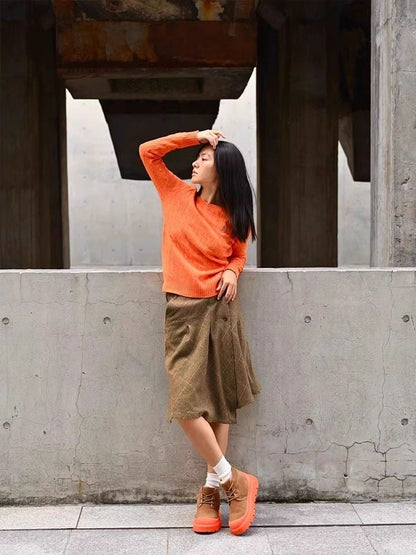 Winter Fleece-Lined Thick-Sole Genuine Leather Snow Boots