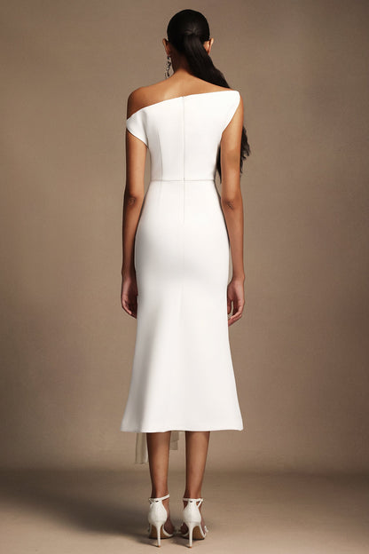 Oblique Shoulder Sleeveless Folds Midi Dress