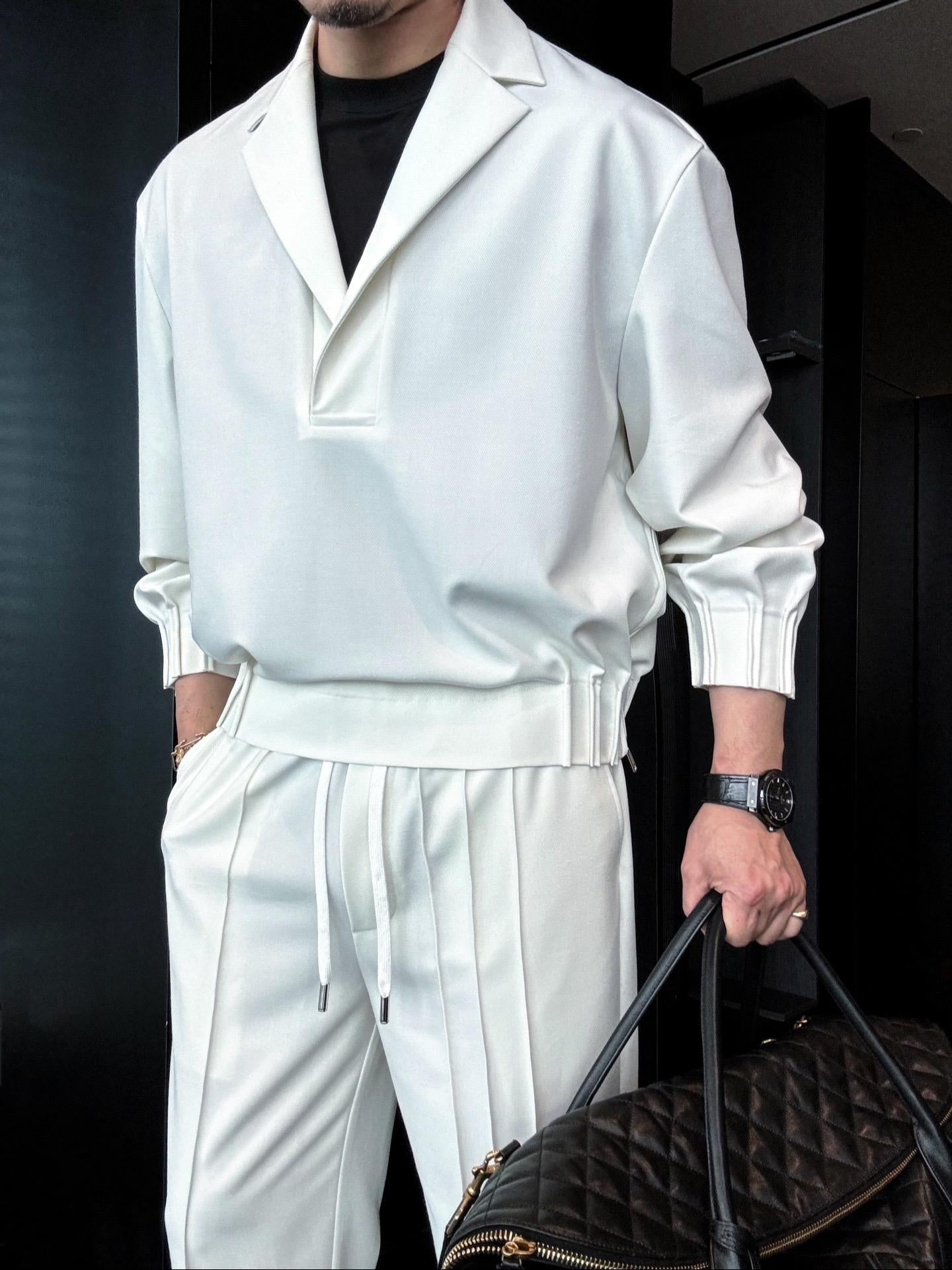 Premium Minimalist V-Neck Men’s Solid-Color Shirt Set | Business Casual Two-Piece Outfit