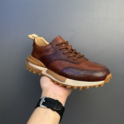 Handcrafted Vintage Horsehide Breathable Lightweight Soft Sole Height-Enhancing Athletic Versatile Holiday Casual Non-Slip Running Shoes