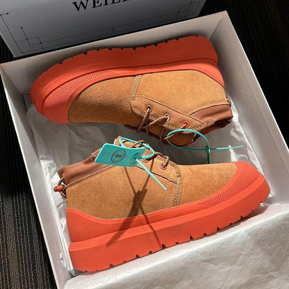 Winter Fleece-Lined Thick-Sole Genuine Leather Snow Boots