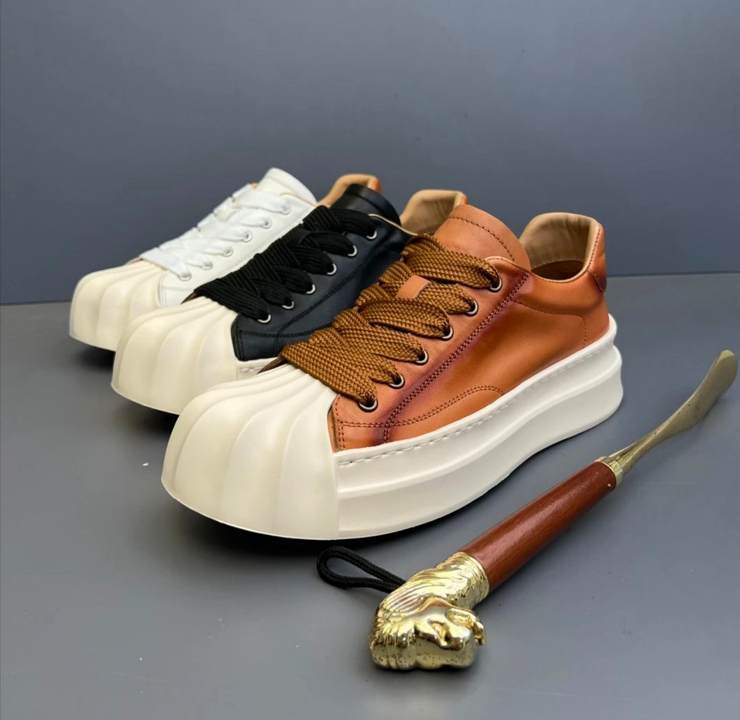 Handcrafted Vintage Shell-Toe Fashionable and Versatile Height-Boosting Low-Top Skate Shoes