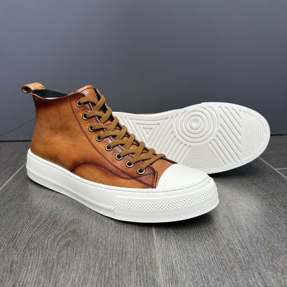 High-top full-grain leather versatile fashion casual chunky-sole sneakers