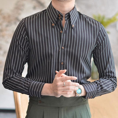 Men’s Striped Dress Shirt, Slim Fit Long Sleeve Business Shirt with Pointed Collar