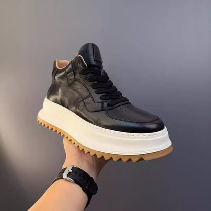 Handcrafted Vintage Cowhide High-Top Versatile Breathable Casual Chunky-Sole Sneakers