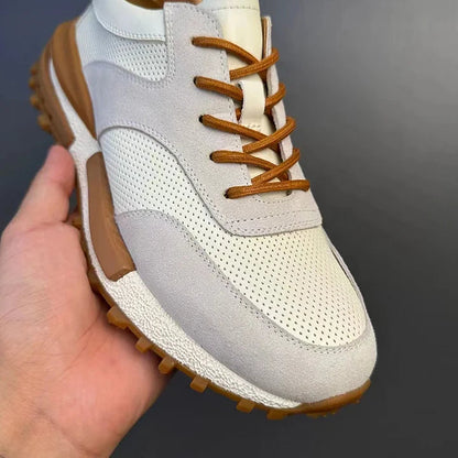 Handcrafted Vintage Horsehide Breathable Lightweight Soft Sole Height-Enhancing Athletic Versatile Holiday Casual Non-Slip Running Shoes