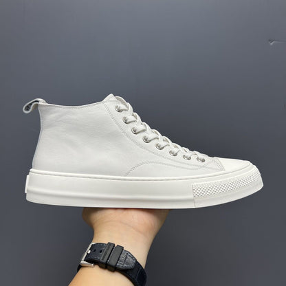 High-top full-grain leather versatile fashion casual chunky-sole sneakers