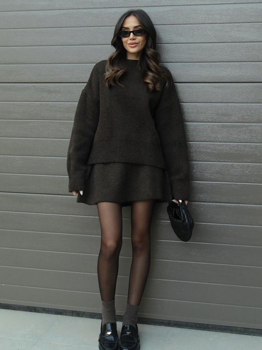 Chic Preppy Knit Sweater & Skirt Set