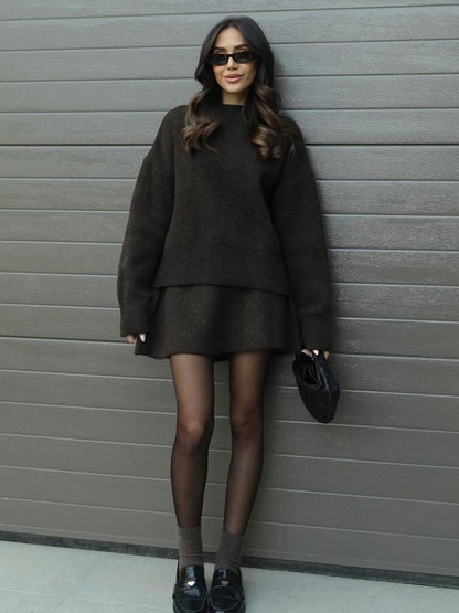 Chic Preppy Knit Sweater & Skirt Set