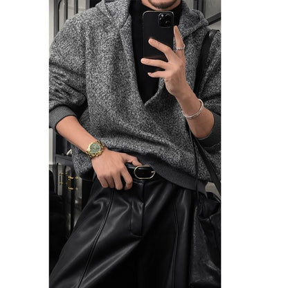 Autumn/Winter Vintage-Style Oversized Hooded Sweatshirt with Fake Two-Piece Design