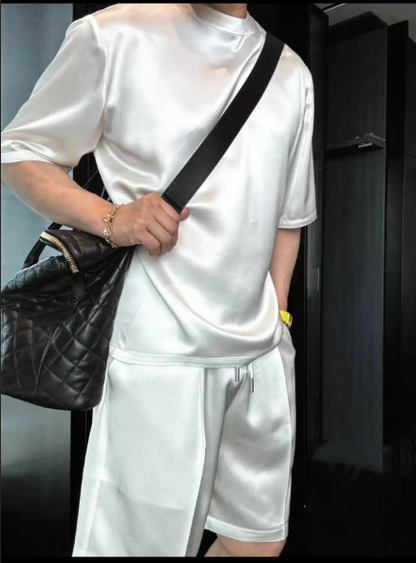 Acetic Acid Minimalist Trend Short-Sleeve Crew Neck Casual T-Shirt and Shorts Set