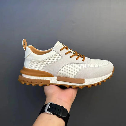 Handcrafted Vintage Horsehide Breathable Lightweight Soft Sole Height-Enhancing Athletic Versatile Holiday Casual Non-Slip Running Shoes