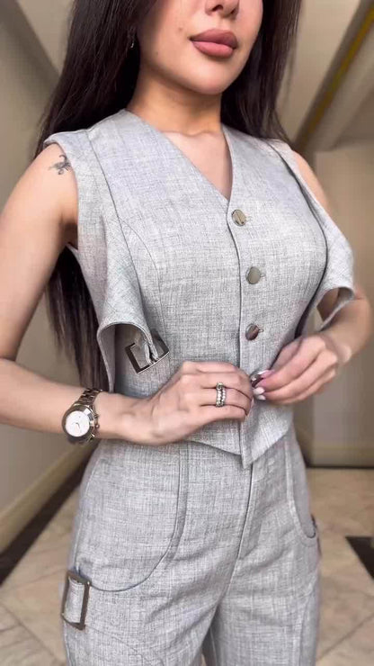 Fashion Sleeveless V-Neck Pantsuit
