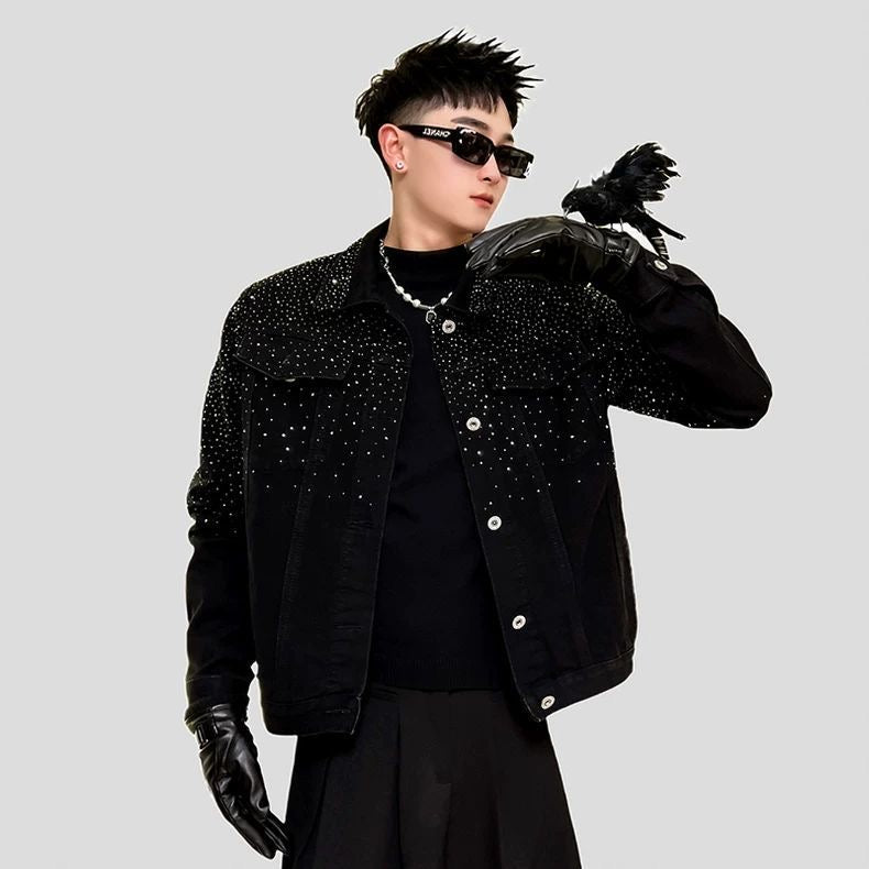 Luxury-inspired premium denim jacket with heavy-duty sparkle detailing
