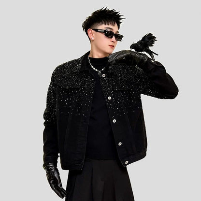 Luxury-inspired premium denim jacket with heavy-duty sparkle detailing