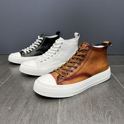 High-top full-grain leather versatile fashion casual chunky-sole sneakers