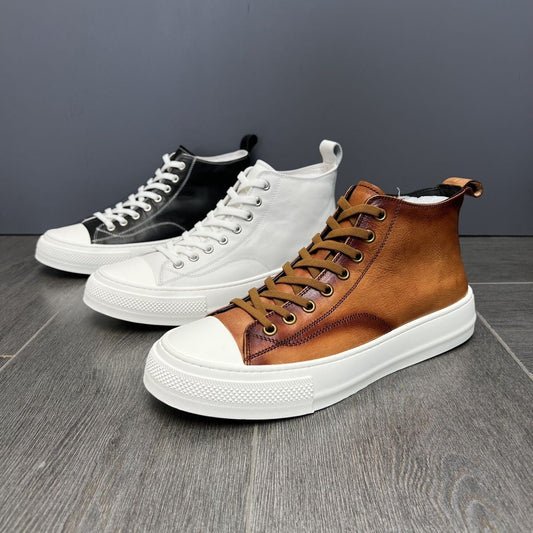 High-top full-grain leather versatile fashion casual chunky-sole sneakers