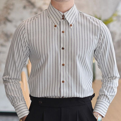 Men’s Striped Dress Shirt, Slim Fit Long Sleeve Business Shirt with Pointed Collar