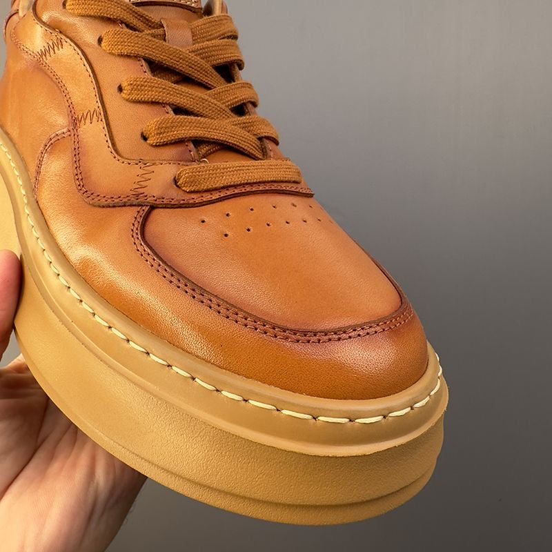 Handcrafted Vintage Horsehide Thick-Sole Casual Sneakers