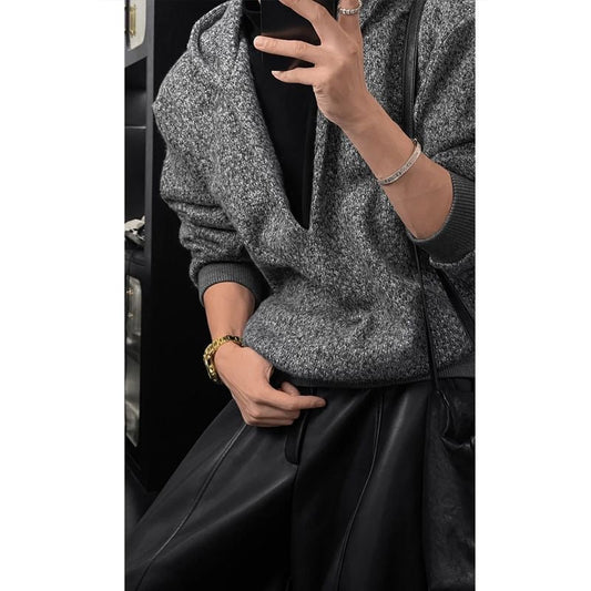 Autumn/Winter Vintage-Style Oversized Hooded Sweatshirt with Fake Two-Piece Design