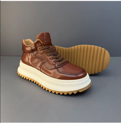 Handcrafted Vintage Cowhide High-Top Versatile Breathable Casual Chunky-Sole Sneakers