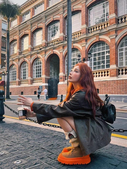 Winter Unisex Fur-Lined Thick-Sole Genuine Leather Snow Boots