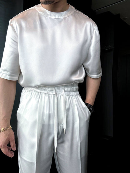 Acetic Acid Minimalist Trend Short-Sleeve Crew Neck Casual T-Shirt and Shorts Set