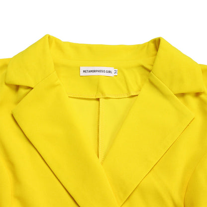 Power & Poise — Chic Suit-Collar Pleated Dress for Work & Beyond