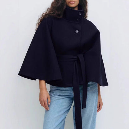 Women’s Wool Belted Trench Coat with Cape Collar