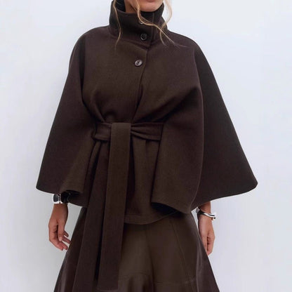 Women’s Wool Belted Trench Coat with Cape Collar