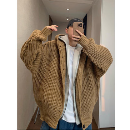 Autumn/Winter Vintage Oversized Knit Single-Button Hooded Sweater Jacket