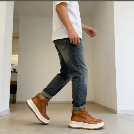 Handcrafted Vintage Cowhide High-Top Versatile Breathable Casual Chunky-Sole Sneakers