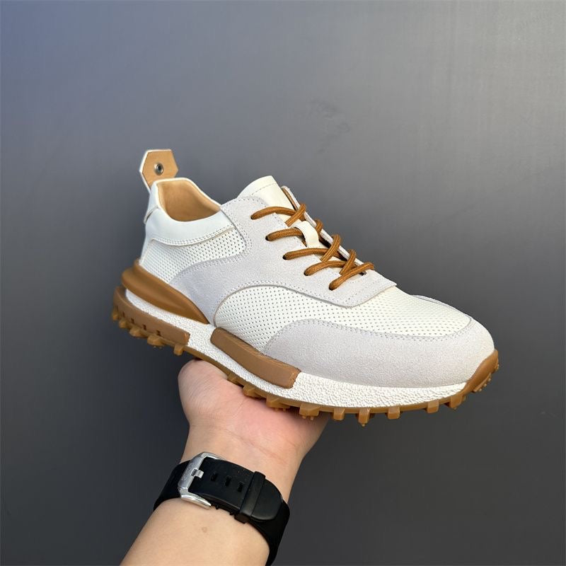 Handcrafted Vintage Horsehide Breathable Lightweight Soft Sole Height-Enhancing Athletic Versatile Holiday Casual Non-Slip Running Shoes