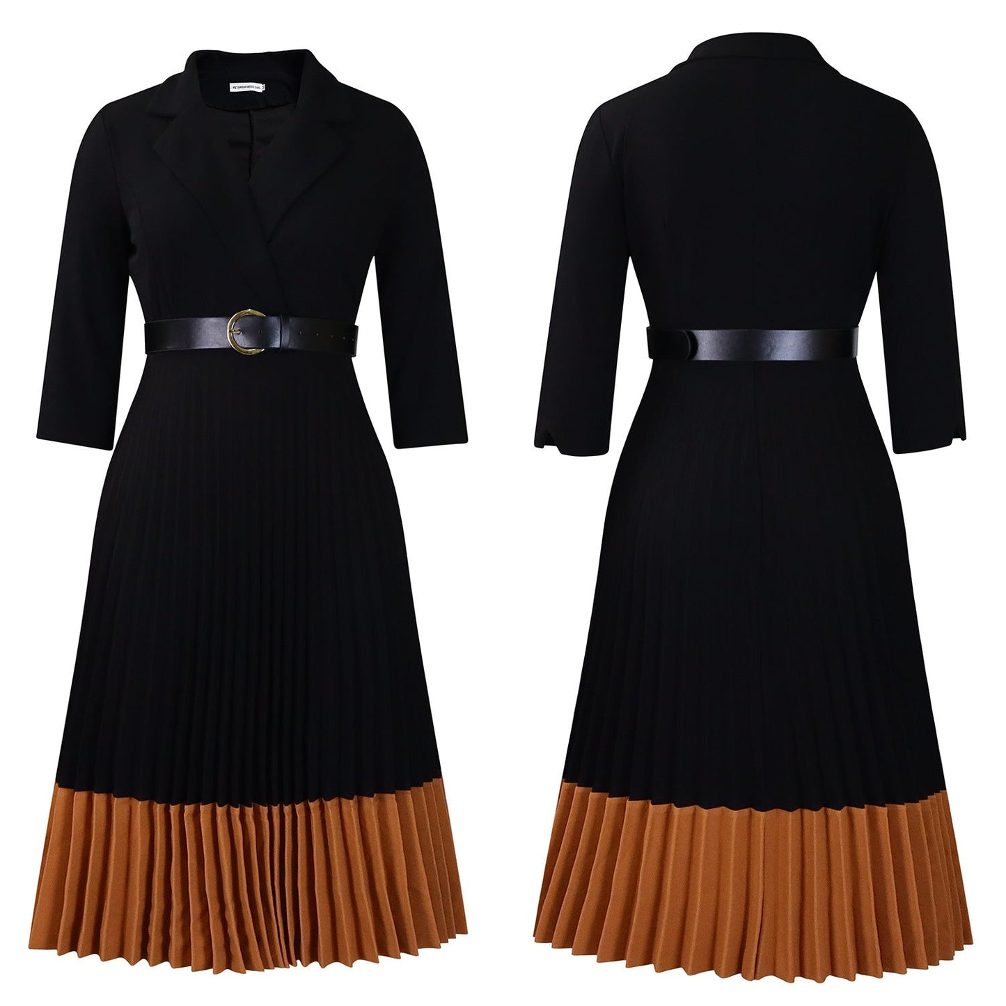 Power & Poise — Chic Suit-Collar Pleated Dress for Work & Beyond