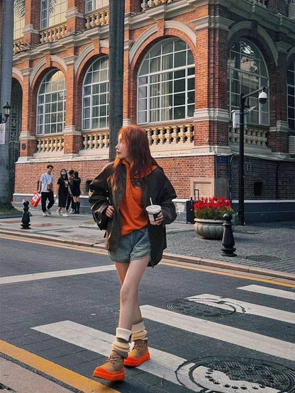 Winter Unisex Fur-Lined Thick-Sole Genuine Leather Snow Boots