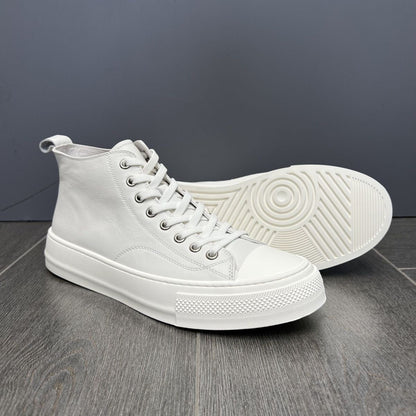 High-top full-grain leather versatile fashion casual chunky-sole sneakers