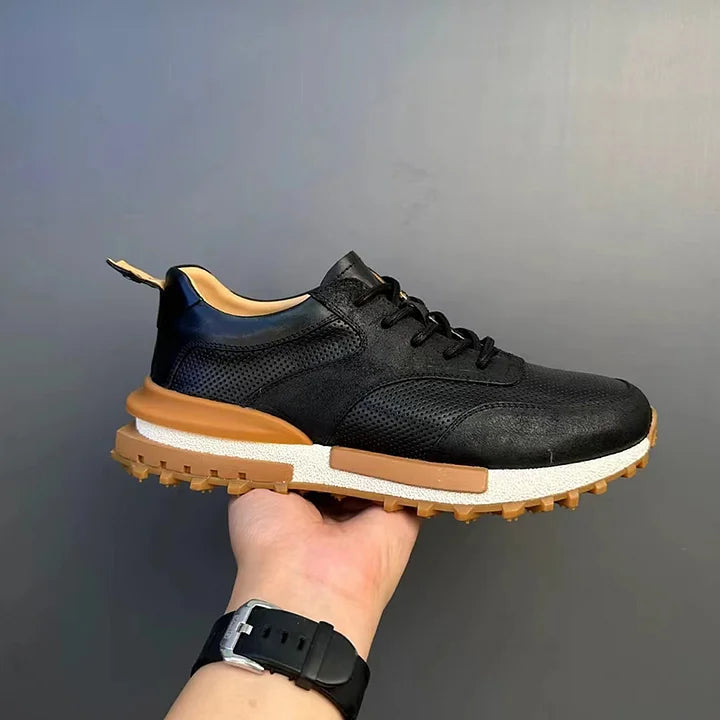 Handcrafted Vintage Horsehide Breathable Lightweight Soft Sole Height-Enhancing Athletic Versatile Holiday Casual Non-Slip Running Shoes