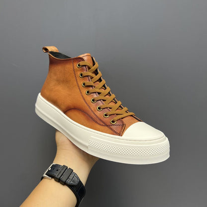 High-top full-grain leather versatile fashion casual chunky-sole sneakers