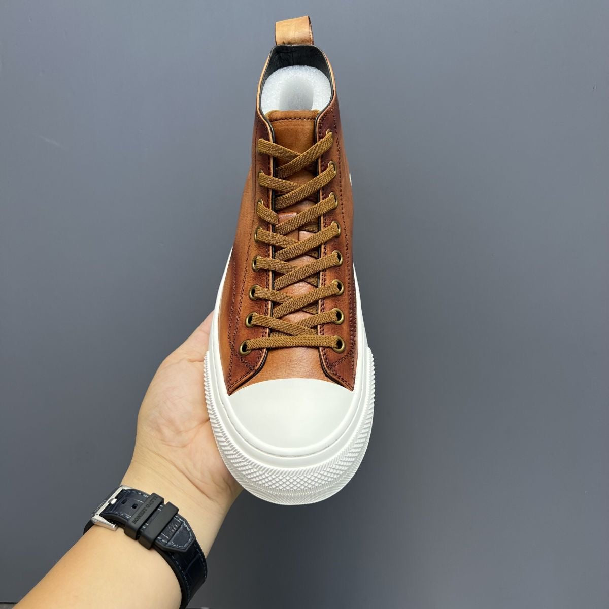 High-top full-grain leather versatile fashion casual chunky-sole sneakers